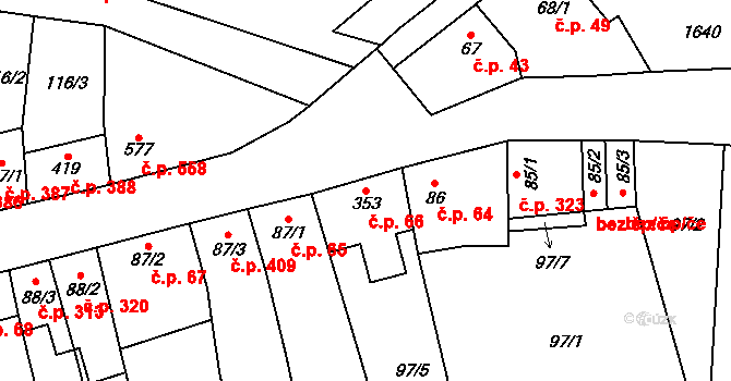 Kostelec nad Labem 66 na parcele st. 353 v KÚ Kostelec nad Labem, Katastrální mapa