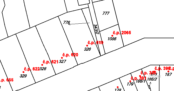 Kralupy nad Vltavou 619 na parcele st. 326 v KÚ Lobeč, Katastrální mapa