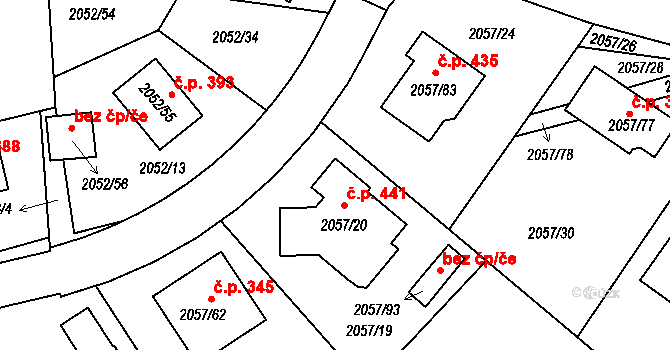 Strkov 441, Planá nad Lužnicí na parcele st. 2057/20 v KÚ Planá nad Lužnicí, Katastrální mapa