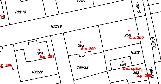 Rudná 299 na parcele st. 253 v KÚ Dušníky u Rudné, Katastrální mapa
