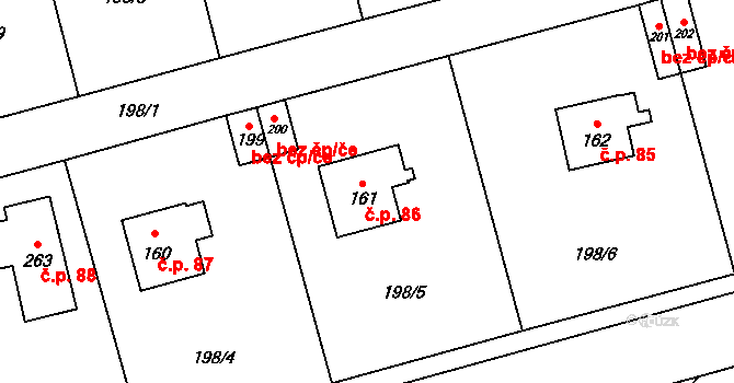 Jíloviště 86 na parcele st. 161 v KÚ Jíloviště, Katastrální mapa
