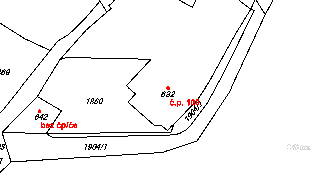 Pila 100, Trhanov na parcele st. 632 v KÚ Trhanov, Katastrální mapa