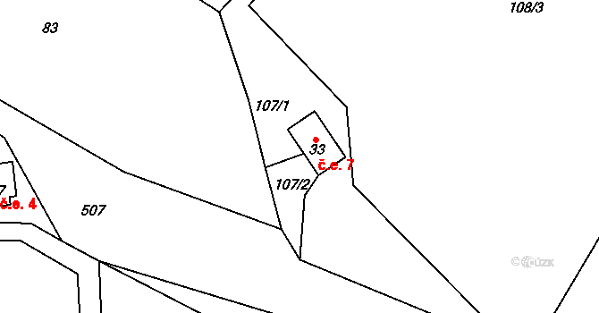 Lešišov 7, Mokrosuky na parcele st. 33 v KÚ Lešišov, Katastrální mapa