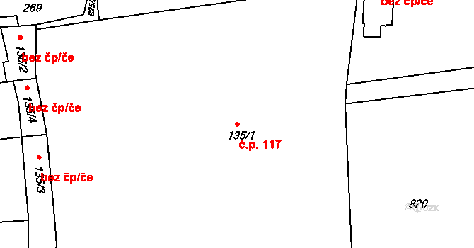 Velká Ves 117, Broumov na parcele st. 135/1 v KÚ Velká Ves u Broumova, Katastrální mapa
