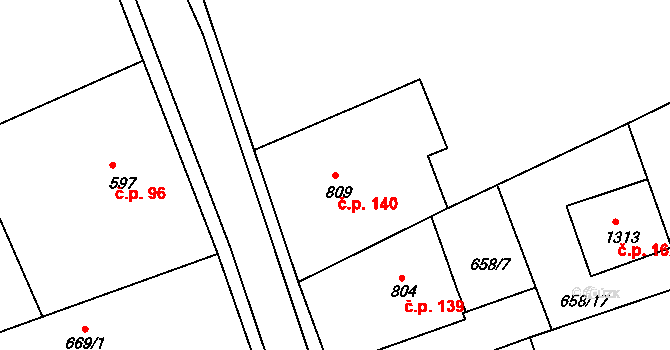 Olivětín 140, Broumov na parcele st. 809 v KÚ Broumov, Katastrální mapa
