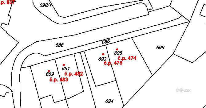 Česká Skalice 475 na parcele st. 693 v KÚ Česká Skalice, Katastrální mapa