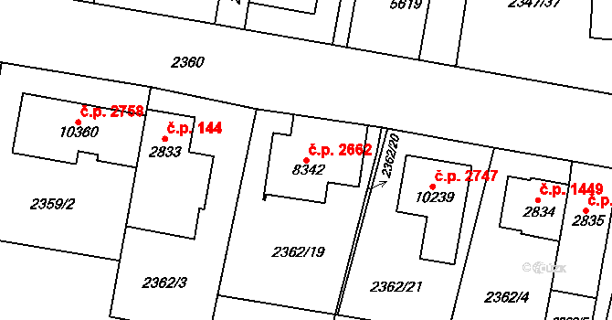Zelené Předměstí 2662, Pardubice na parcele st. 8342 v KÚ Pardubice, Katastrální mapa