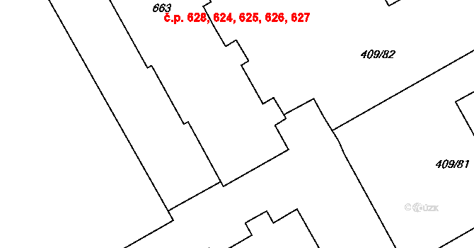 Studánka 624,625,626,627,628, Pardubice na parcele st. 663 v KÚ Studánka, Katastrální mapa