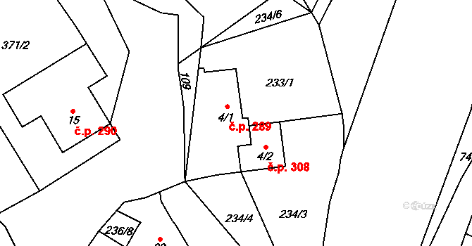 Doubravice nad Svitavou 289 na parcele st. 4/1 v KÚ Klemov, Katastrální mapa