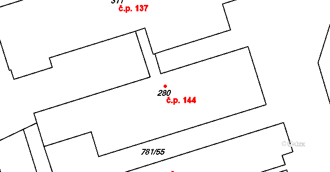 Loučka 144 na parcele st. 280 v KÚ Loučka I, Katastrální mapa
