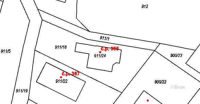 Březenec 366, Jirkov na parcele st. 911/24 v KÚ Březenec, Katastrální mapa