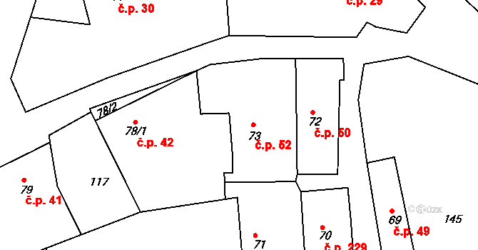 Krušovice 52 na parcele st. 73/1 v KÚ Krušovice, Katastrální mapa