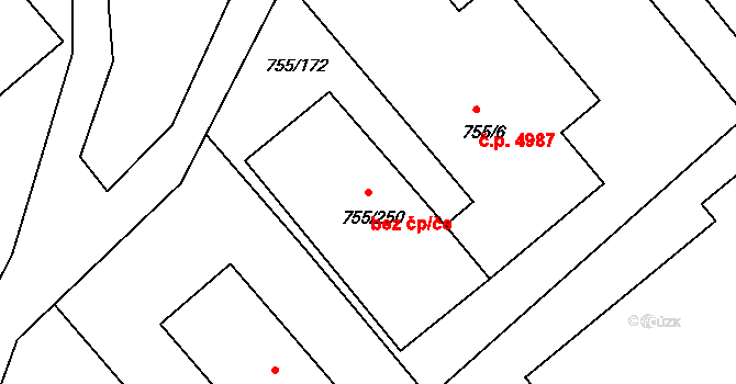Jablonec nad Nisou 86853261 na parcele st. 755/250 v KÚ Rýnovice, Katastrální mapa