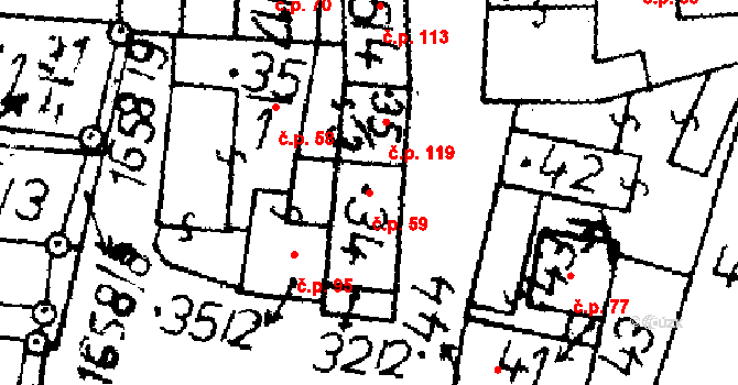 Bělčice 59 na parcele st. 34 v KÚ Bělčice, Katastrální mapa