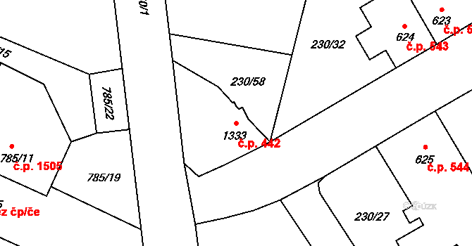 Blatná 442 na parcele st. 1333 v KÚ Blatná, Katastrální mapa
