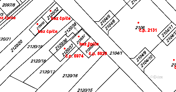 Chomutov 5929 na parcele st. 2120/26 v KÚ Chomutov II, Katastrální mapa