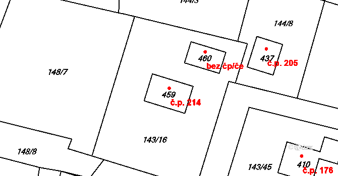 Čižice 214 na parcele st. 459 v KÚ Čižice, Katastrální mapa