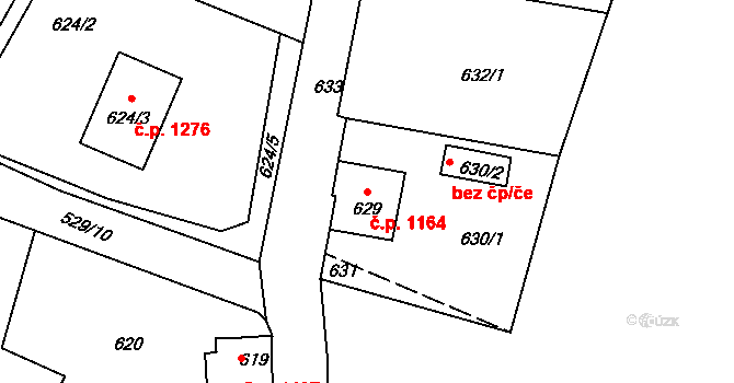 Vejprty 1164 na parcele st. 629 v KÚ Vejprty, Katastrální mapa