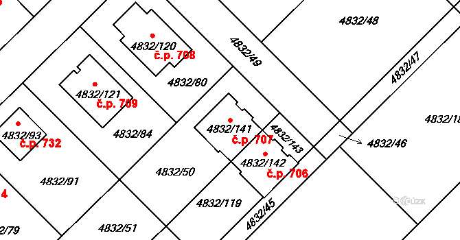 Sviadnov 707 na parcele st. 4832/141 v KÚ Sviadnov, Katastrální mapa