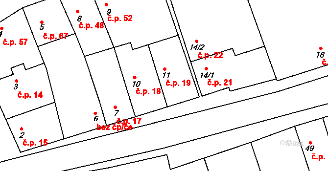 Hřivčice 19, Peruc na parcele st. 11 v KÚ Hřivčice, Katastrální mapa