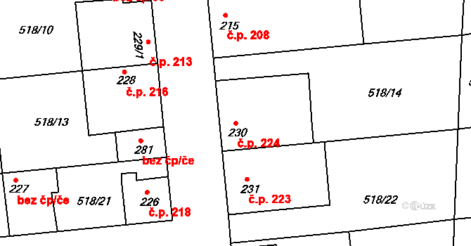 Líšťany 224 na parcele st. 230 v KÚ Líšťany u Cítolib, Katastrální mapa