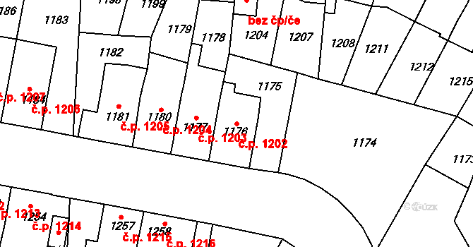 Louny 1202 na parcele st. 1176 v KÚ Louny, Katastrální mapa