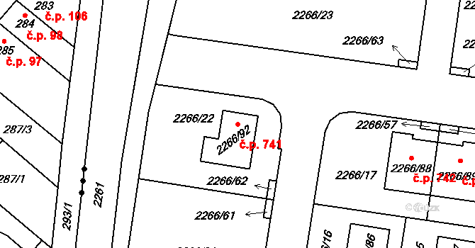 Tuchlovice 741 na parcele st. 2266/92 v KÚ Tuchlovice, Katastrální mapa