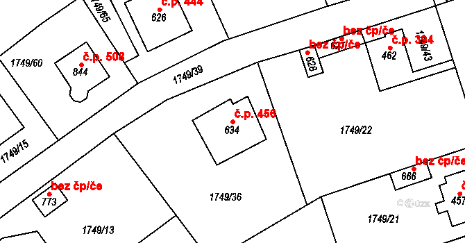 Libouchec 456 na parcele st. 634 v KÚ Libouchec, Katastrální mapa