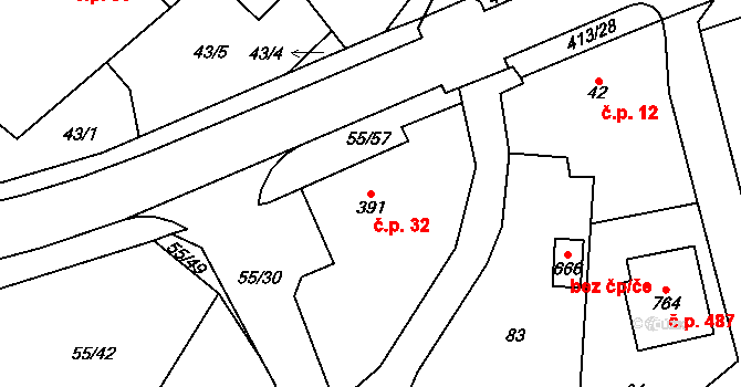 Ždírec nad Doubravou 32 na parcele st. 391 v KÚ Ždírec nad Doubravou, Katastrální mapa