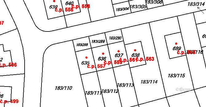Postřižín 559 na parcele st. 636 v KÚ Postřižín, Katastrální mapa