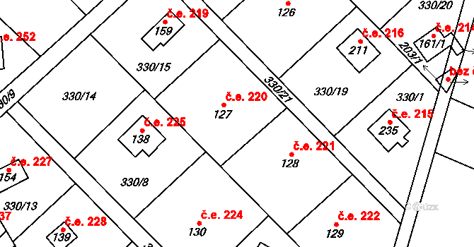 Klokočovská Lhotka 220, Klokočov na parcele st. 127 v KÚ Klokočov, Katastrální mapa