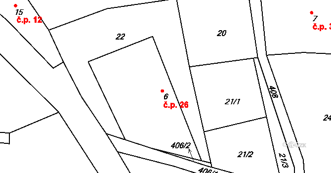 Tis 26, Janov na parcele st. 6 v KÚ Tis, Katastrální mapa
