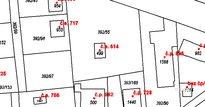 Šťáhlavy 614 na parcele st. 499 v KÚ Šťáhlavy, Katastrální mapa
