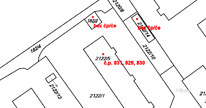 Dobruška 829,830,831 na parcele st. 2122/5 v KÚ Dobruška, Katastrální mapa