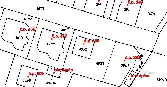 Štěnovice 359 na parcele st. 400/2 v KÚ Štěnovice, Katastrální mapa
