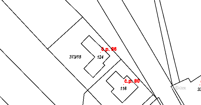 Bohumileč 86, Rokytno na parcele st. 124 v KÚ Bohumileč, Katastrální mapa