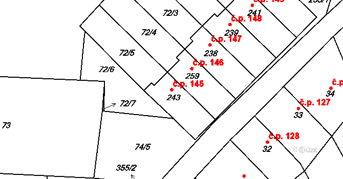 Těšnovice 145, Kroměříž na parcele st. 243 v KÚ Těšnovice, Katastrální mapa