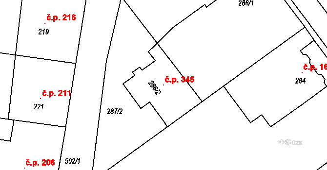 Malešov 345 na parcele st. 286/2 v KÚ Malešov, Katastrální mapa