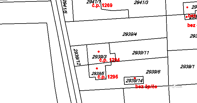 Holešov 1294 na parcele st. 2939/3 v KÚ Holešov, Katastrální mapa