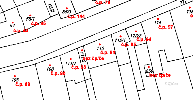 Dřevnovice 91 na parcele st. 110 v KÚ Dřevnovice, Katastrální mapa