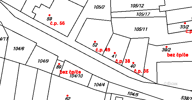 Kobylničky 49, Myslejovice na parcele st. 52 v KÚ Kobylničky, Katastrální mapa