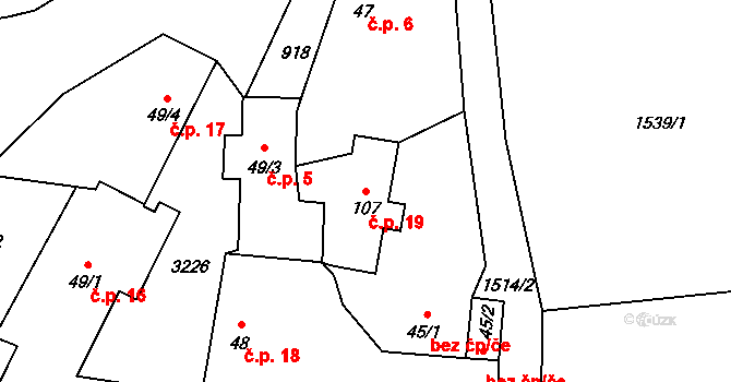 Čížov 19, Chabeřice na parcele st. 107 v KÚ Chabeřice, Katastrální mapa