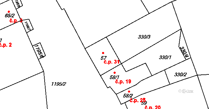 Straňany 31, Doudleby na parcele st. 57 v KÚ Doudleby, Katastrální mapa