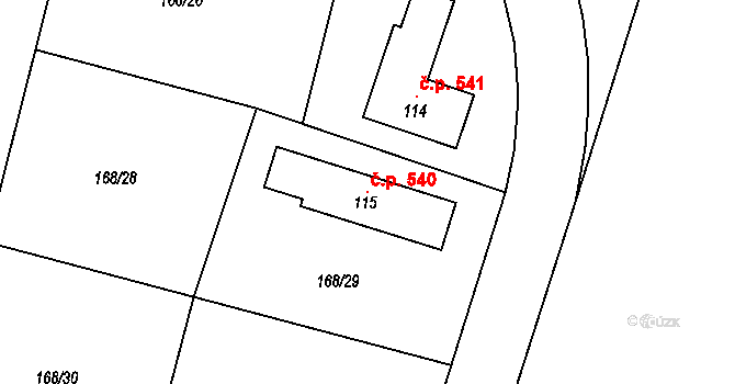 Kuchař 540, Vysoký Újezd na parcele st. 115 v KÚ Kuchař, Katastrální mapa