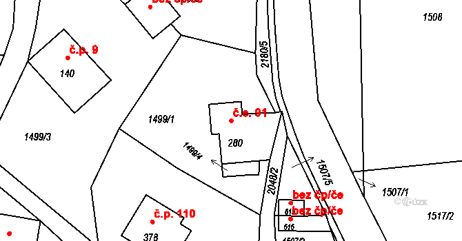 Huntířov 91, Skuhrov na parcele st. 280 v KÚ Skuhrov u Železného Brodu, Katastrální mapa