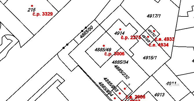 Jihlava 3006 na parcele st. 4885/49 v KÚ Jihlava, Katastrální mapa
