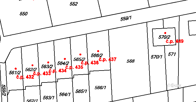 Baška 437 na parcele st. 566/2 v KÚ Baška, Katastrální mapa
