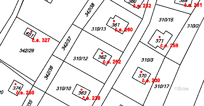 Hostěradice 262, Kamenný Přívoz na parcele st. 362 v KÚ Hostěradice, Katastrální mapa