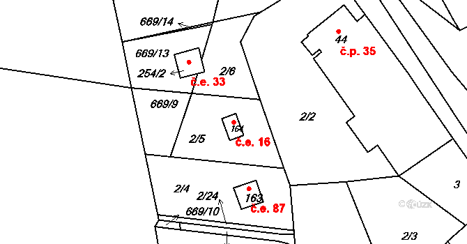 Čelina 16, Borotice na parcele st. 164 v KÚ Čelina, Katastrální mapa