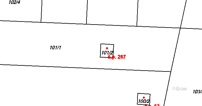 Kobylnice 267 na parcele st. 101/2 v KÚ Kobylnice u Brna, Katastrální mapa